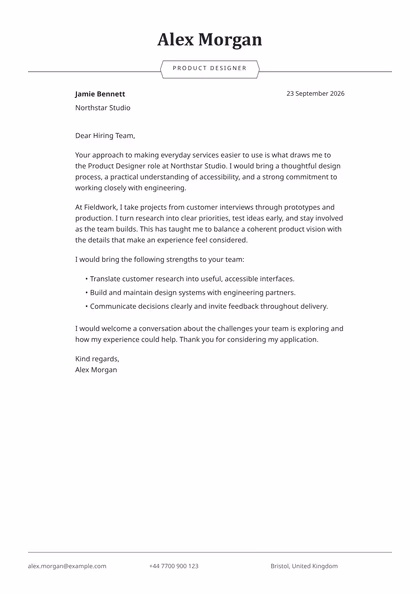 Bergen modern cover letter template preview