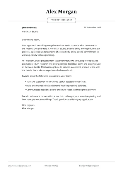 Bergen cover letter template preview