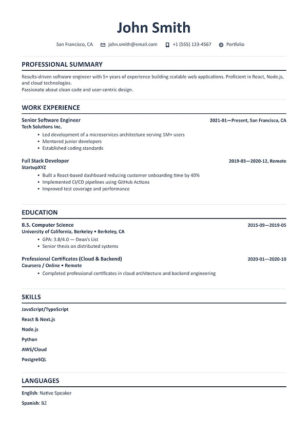ashford modern resume template preview - elegant and bold design, ATS-friendly, perfect for creative and professional job seekers using an online resume builder