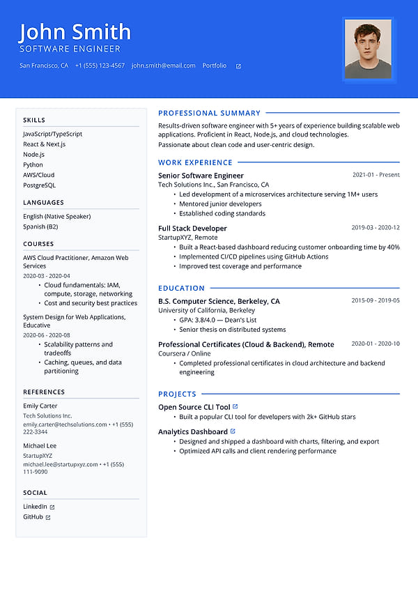 Summit free resume template with a premium top-banner layout, structured sidebar, and modern typography for standout applications.