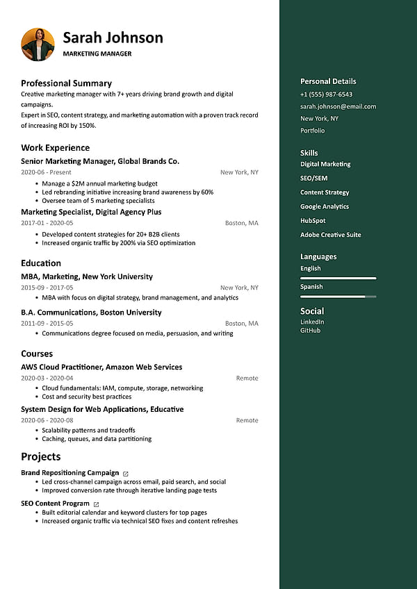 Vivid modern resume template preview - elegant and bold design, ATS-friendly, perfect for creative and professional job seekers using an online resume builder
